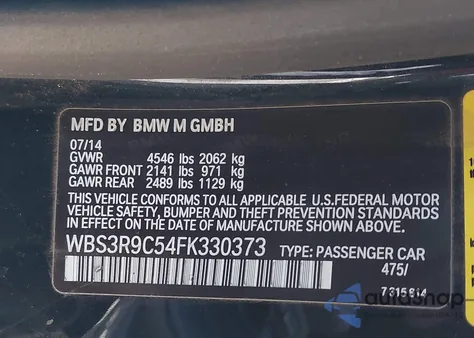 2015 BMW M4 from USA, damaged, VIN WBS3R9C54FK330373